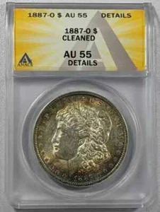 1887 O Morgan Silver Dollar ANACS AU-55 Cleaned Toned - Picture 1 of 4