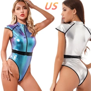 Womens Shiny Space Cadet Alien Galaxy Traveler Sexy Bodysuit Cosplay Costumes - Picture 1 of 25