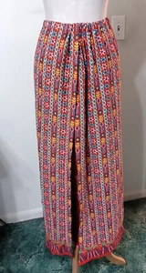 Vintage Palazzo WRAP PANTS Orange Silky Whimsical Floral Print One Size - Picture 1 of 7