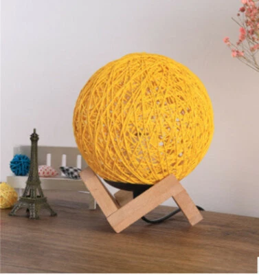 NightLight LED Globe Rattan Ball Lamp Dimmable with Wood Base (Button switch) - Image 1 of 4