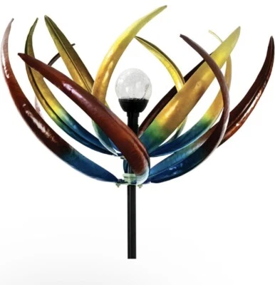 Tulip Wind Spinner  Solar Powered Glass Ball Outdoor Garden Decoration 74" Tall - Image 1 of 4