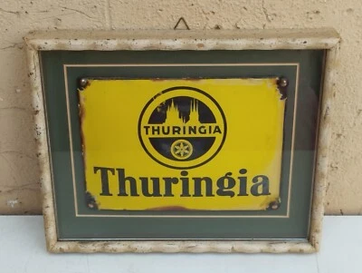 Ancienne Plaque Enseigne Vintage En Tôle Émaillée Thuringe Décor Assurantiel - Photo 1/4