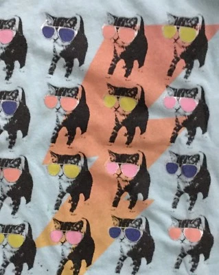 Niña GATO Ropa Gafas de sol Camisa Azul Talla 10 Negro ENCAJE Manga Larga Divertido Foto 1 de 4