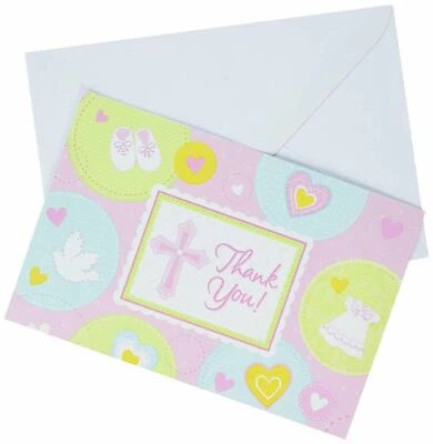 Sweet Christening Cross Party Invitations - Thank You Notes - Envelopes (8 Pack) - Image 1 of 2