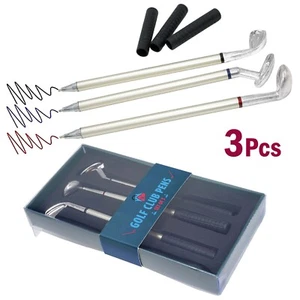 3Pcs Miniature Golf Club Pen Set 15cm Refill Ballpoints Mens Boys Xmas Gift Box - Picture 1 of 18