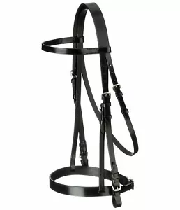 BRIDA DE CAZADOR LISA DE CUERO PARA UN SOLO CABALLO CON RIENDAS FULL COB PONY NEGRO COLR - Imagen 1 de 1