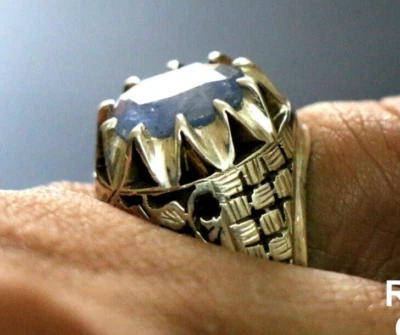 Anillo de zafiro para hombre piedra azul radiante corte ovalado plata de ley 925 talla 9 Foto 1 de 4