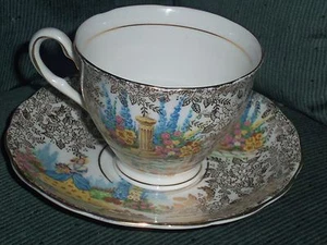 Colclough Cup and Saucer Gold Chintz Design with Victorian Lady Bone China EC - Picture 1 of 5