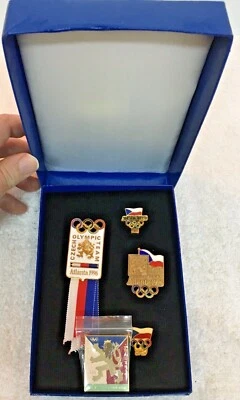 1996 Atlanta Czech Republic Olympic NOC 4 Pin Badge Boxed Set + 5th Pin - Image 1 of 2