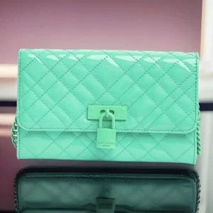 Kurt Geiger Brixton Chain Wallet Drench Patent Leather Turquoise - Picture 1 of 13