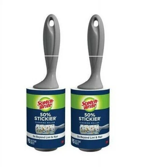 Rodillo de pelusa Scotch Brite 3M 50 % más pegajoso 95 hojas pelo de mascotas, migas paquete de 2 Foto 1 de 2