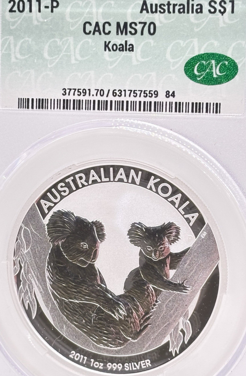 NGC鑑定済み　最高評価　MS70　2011年 オーストラリア　コアラ　銀コイン Australia 2011P Koala 1 dollar 1 oz .999 Silver Coin MS70