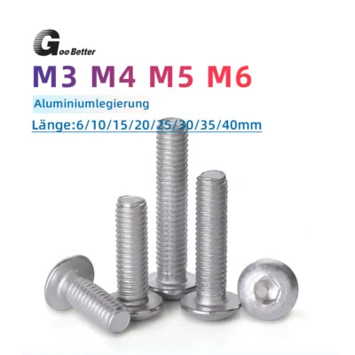 GOOBETTER Alu Linsenkopfschrauben M3 M4 M5 M6 Aluminiumlegierung Innensechskant Schrauben