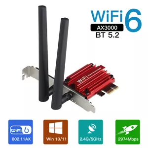WiFi 6 PCE-AX3000 PCIE WiFi Card Dual Band Bluetooth Wireless Network Adapter PC - Picture 1 of 7
