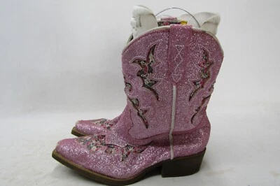 Botas caubói faroeste Dan Post juvenil tamanho 3 M rosa glitter floral incrustado - Imagem 1 de 4