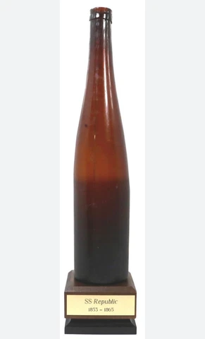 1865 SS Republic Shipwreck Hock Style Wine Bottle Artifact Display w/COA & DVD Cover