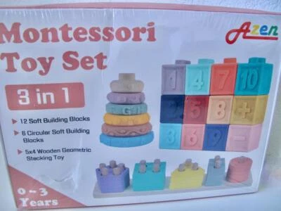 Conjunto de brinquedos Montessori Waldorf blocos de construção macios pilha de madeira anéis empilháveis macios - Imagem 1 de 4
