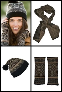 The Croft House, Fair lsle Wool Hat Scarf & Gloves, Black & Camel, BNWT RRP £153 - Picture 1 of 5