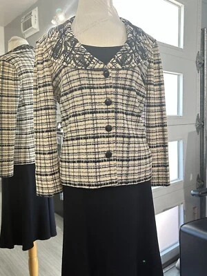 St. John Collection Plaid 3 Piece Suit Jacket Sz14 Skirt Sz 16 Blk/cream - Image 1 of 4