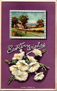 Cartolina auguri di Pasqua J. Baumann retro diviso in rilievo francobollo 1910 - Foto 1 di 2