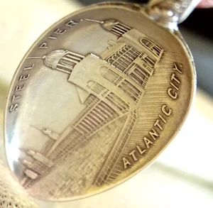 Atlantic City N.J. Stahl Pier 4" Sterling Souvenir Löffel 0,30 Unzen 9 Gramm - Bild 1 von 4
