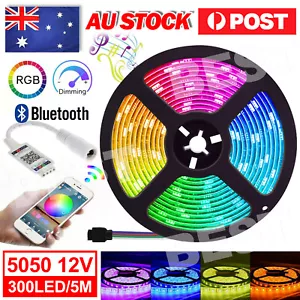 5050 RGB LED Strip Lights IP65 Waterproof 5M 300 LEDs 12V + Bluetooth Controller - Picture 1 of 10