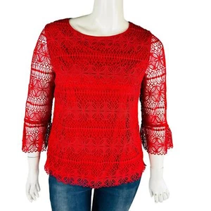 Blusa Talbots Mujer Talla Grande Rojo Encaje Superpuesto Manga 3/4 Cremallera Lateral - Imagen 1 de 9