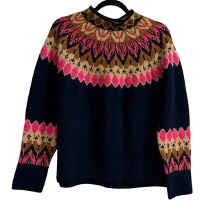 Vince Camuto Cece Womens Fair Isle Navy Pink Pullover Sweater Sm Preppy Nordic - Picture 1 of 7