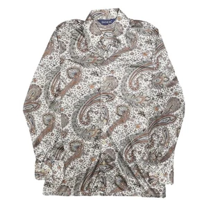 DAMON Mens White & Brown Paisley Nylon Shirt M Lightweight Patterned Casual - Picture 1 of 6