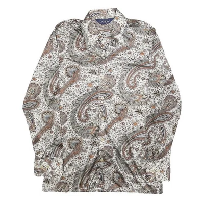 DAMON Mens White & Brown Paisley Nylon Shirt M Lightweight Patterned Casual - Image 1 of 4