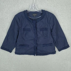 Talbots Jacket Womens 16 53% Linen Navy Blue Lined Snap Up Cropped 3/4 Sleeve - Picture 1 of 12