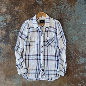 Rails Hunter Flannel White Plaid Button Down Shirt Size S Blue Long Sleeve - Picture 1 of 7