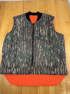 Vtg Walls Vest Mens LR Orange Camo Reversible Realtree Blizzard Pruf USA 90s - Image 1 of 4