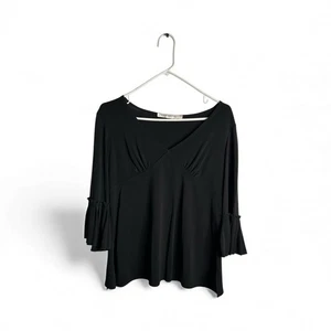 Max Studio Damen Medium V-Ausschnitt Glockenärmel Bluse Y2K Whimsigoth schwarz 6404 - Bild 1 von 7