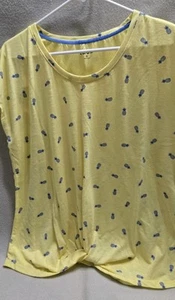 IZOD Women's Pineapple Knotted Front Tee T-SHIRT Yellow With  Blue, XL X Large - Picture 1 of 7