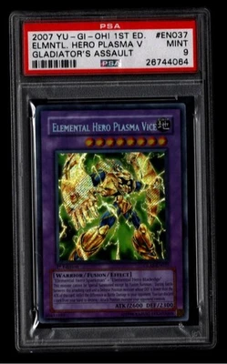 Yugioh PSA 10 GEM MINT Elemental Hero Plasma Vice 1st GLAS-EN037 - Image 1 of 2