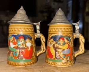 Vintage deutsche Bierkrüge mit Deckel Steine 3 1/2" hoch - 2 Stück - Bild 1 von 4