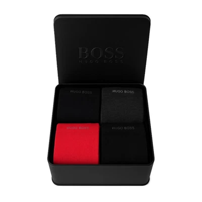 Hugo Boss Men's Gift Box - 4 Pairs Socks, Black, Blue, Grey Red 6-11, Premium