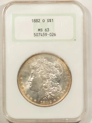 1882-O $1 dólar Morgan - NGC MS-63, SOPORTE PARA GRASA, ¡CALIDAD PREMIUM! Foto 1 de 4