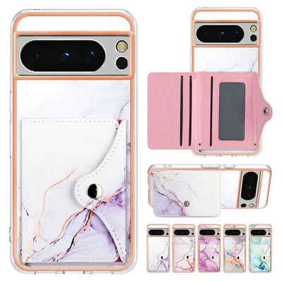 Fr Google Pixel 8 Pro/8A/7 Pro/7A/6A Marble Pattern Wallet Card Holder Slim Case - Image 1 of 4
