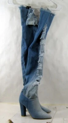 blue denim 4.5"BLOCK Heel pointy Toe Over Knee  Boots WOMEN   Size  6 - Image 1 of 4