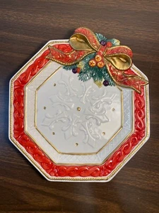 Fitz and Floyd Classics Father Noel handgefertigter Teller 9 Zoll Bow & Berries at Top - Bild 1 von 12