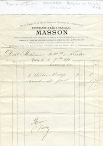 Paris I er & VII ème - Chocolaterie MASSON - Marquise de Nicholaï - 1890 - Imagen 1 de 1