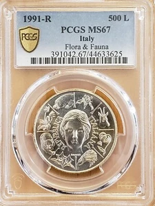 1991 R Italy Silver Commemorative Flora & Fauna 500 Lire PCGS MS67 3625 - Picture 1 of 4
