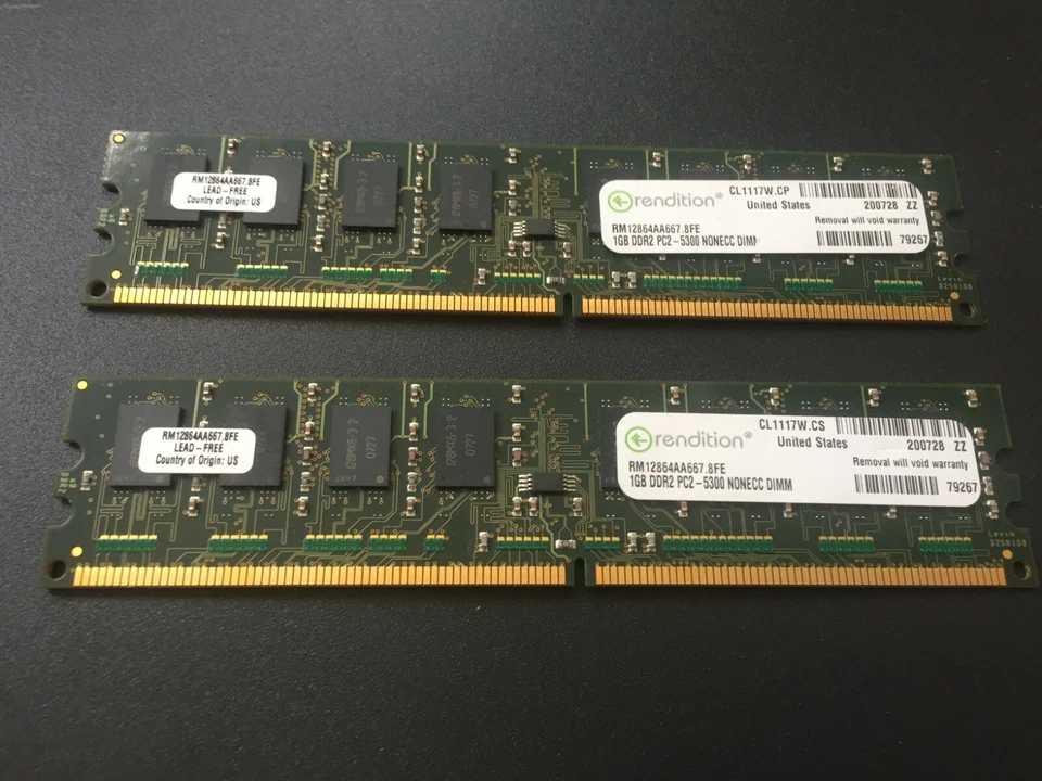 Rendition RM12864AA667.8FE 2GB (2X1GB) DDR2 PC2-5300 RAM Memory - Image 1 of 1