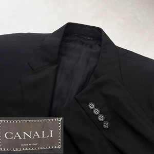 Canali Brown Label Men’s 44R US 100%Wool Blazer Sports Coat Black Pinstripe - Picture 1 of 11