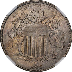 1866 Shield Nickel NGC AU58 RPD / Obv Die Clash FS 306/401 Beautiful Tone! - Picture 1 of 4