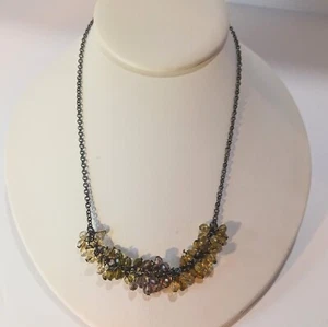 Coldwater Creek Dainty Gunmetal Grey & Yellow Beaded Chain Necklace - Picture 1 of 6