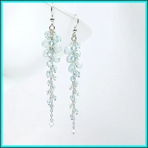 Blauer Aquamarin hergestellt mit Swarovski Cluster Kaskade Hänger Silber Kette Ohrringe - Bild 1 von 8