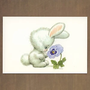 Unused Vintage 1988 RUTH J MOREHEAD RJM Current Easter Card, Cute Bunny Flower - Picture 1 of 6